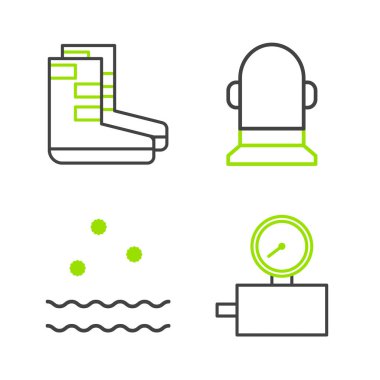 Çizgi ölçeği, soğuk ve dalgalar, şamandıra ve bot simgesi ayarla. Vektör