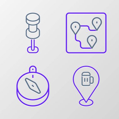 Alkol ya da bira barı konumu, pusula, rota ve iğne simgesi ayarlayın. Vektör