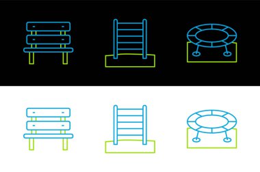 Zıplayan trambolin, Bench ve İsveç duvar ikonu. Vektör