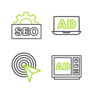 Satır Reklamcılığını ve SEO optimizasyon simgesini ayarla. Vektör