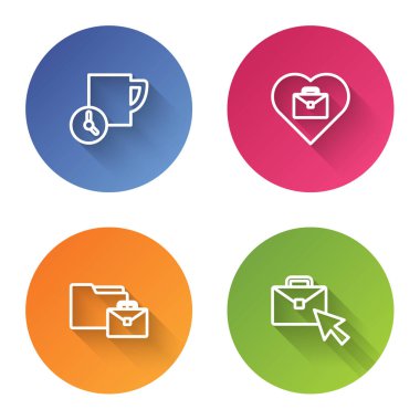 Set Zamanı Yönetimi, Metin Çalışan Kalp, Çevrimiçi Çalışma ve... Renkli daire düğmesi. Vektör