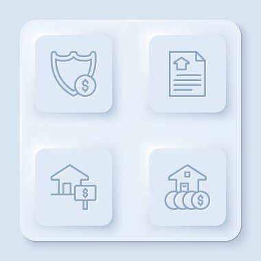 Shield 'ı dolarla, House kontratıyla ve... Beyaz kare düğme. Vektör