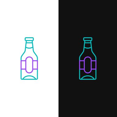 Çizgi bira şişesi simgesi beyaz ve siyah arkaplanda izole edilmiş. Renkli taslak konsepti. Vektör