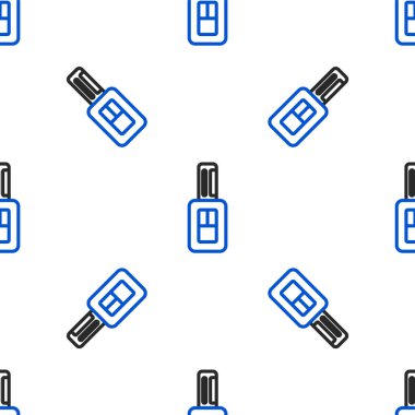 Uzaktan ikonlu çizgi araba anahtarı beyaz arka planda izole edilmiş kusursuz desen. Araba anahtarı ve alarm sistemi. Renkli taslak konsepti. Vektör