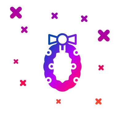 Beyaz arka planda izole edilmiş renkli Noel çelengi simgesi. Mutlu Noeller ve mutlu yıllar. Kademeli rastgele dinamik şekiller. Vektör.