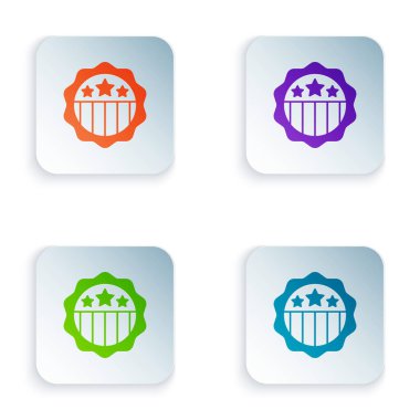 Amerika 'nın Bağımsızlık Günü simgesi beyaz arkaplanda izole edildi. 4 Temmuz. Amerika Birleşik Devletleri ülkesi. Kare düğmelere renkli simgeleri yerleştir. Vektör