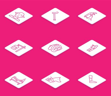 Sabit hat sağırı, baston bastonu, büyükanne, serum, işitme cihazı, kırık kol, bacağı ve rehber köpek ikonu olan hasta. Vektör