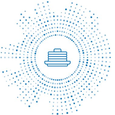 Mavi çizgi yığın krep simgesi beyaz arkaplanda izole edildi. Şerbetli ve kirazlı fırın. Kahvaltı konsepti. Soyut çember rastgele noktalar. Vektör.