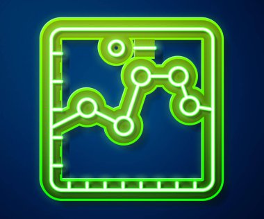 Parlak neon hattı Browser, borsa büyüme grafikleri ve para simgesi mavi arka planda izole edildi. Ekranda ok grafikleri olan bir monitör. Vektör.