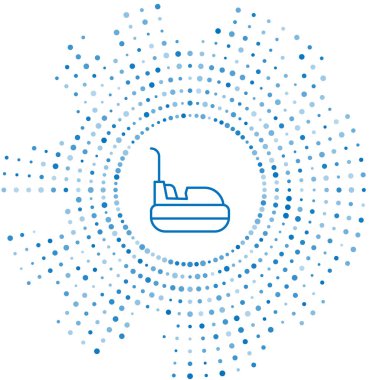 Mavi çizgi çarpışan araba simgesi beyaz arkaplanda izole edildi. Eğlence parkı. Çocuklar için eğlence parkı, eğlence parkı. Soyut çember rastgele noktalar. Vektör.