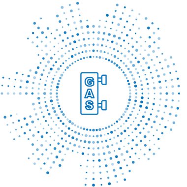 Mavi çizgi benzinci ikonu beyaz arkaplanda izole edildi. Benzin ve petrol istasyonu inşaatı ile ilgili ulaşım hizmeti. Soyut çember rastgele noktalar. Vektör