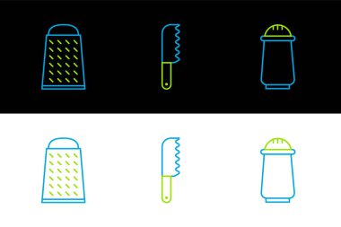 Tuz ve biber, rende ve ekmek bıçağı ikonu. Vektör