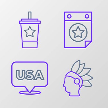 Kızılderili Yerlileri, Amerika 'nın Bağımsızlık Günü, 4 Temmuz tarihli takvim ve kağıt cam saman simgesi. Vektör