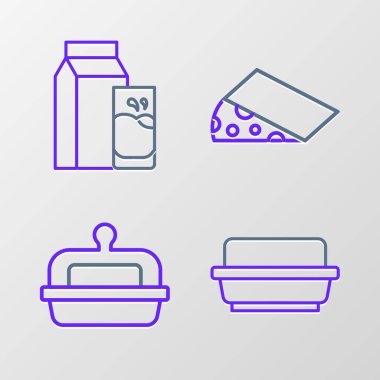 Tereyağına tereyağı koyun, kefir ikonu için Peynir ve Kağıt paketi. Vektör