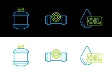 Yağ damlası, propan gazı deposu, metal borular ve kapakçık simgesini ayarlayın. Vektör