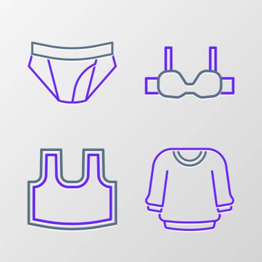 Çizgili süveter, atlet, sutyen ve erkek iç çamaşırı ikonu. Vektör