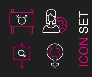 Feminizm, Feminist aktivist, farklı ülkelerden gelen kadınlar ve ikon. Vektör