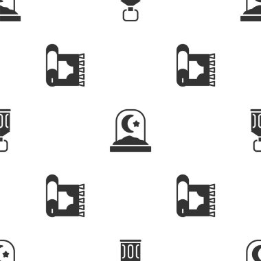 Ramazan Kareem fenerini, Müslüman mezarlığını ve geleneksel halıyı pürüzsüz desenlere göre ayarla. Vektör