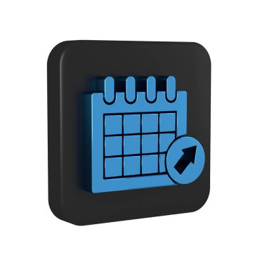 Mavi Takvim simgesi şeffaf arkaplanda izole edildi. Olay hatırlatma sembolü. Siyah kare düğmesi..