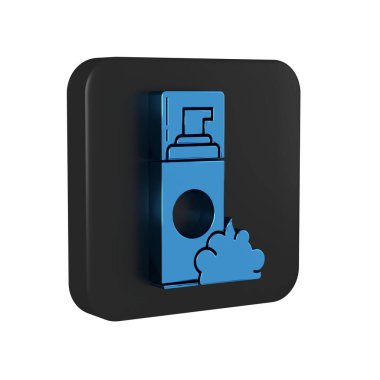 Mavi tıraş köpüğü simgesi şeffaf arkaplanda izole edildi. Tıraş köpüğü. Siyah kare düğmesi..