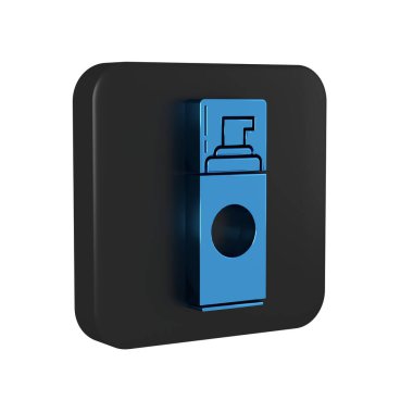 Mavi tıraş köpüğü simgesi şeffaf arkaplanda izole edildi. Tıraş köpüğü. Siyah kare düğmesi..