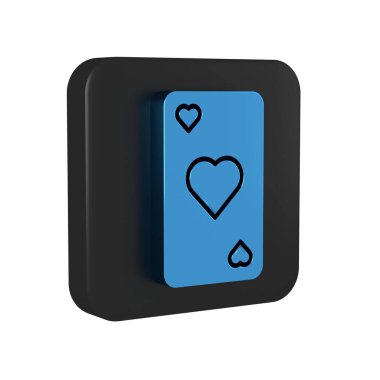 Şeffaf arkaplanda kalp sembolü simgesi olan Mavi Oyun kartı. Kumarhane kumarı. Siyah kare düğmesi..