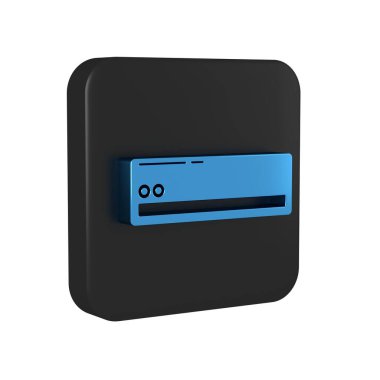 Mavi Klima simgesi şeffaf arkaplanda izole edildi. Sistemin havalandırmasını böl. Soğuk ve soğuk iklim kontrol sistemi. Siyah kare düğmesi..