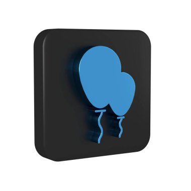 Şeffaf arkaplanda izole edilmiş kurdele ikonu olan mavi balonlar. Siyah kare düğmesi..