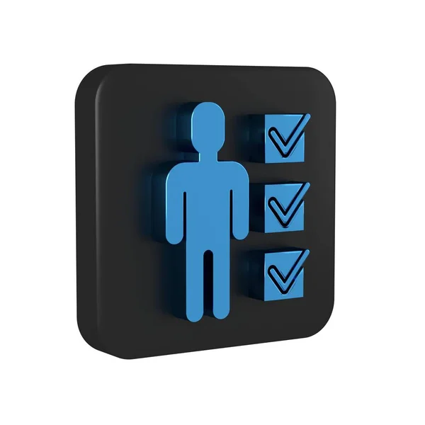 Blue User of man in business suit icon isolated on transparent background. Business avatar symbol user profile icon. Male user sign. Black square button..