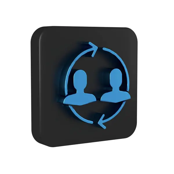 Blue Human resources icon isolated on transparent background. Concept of human resources management, professional staff research, head hunter job. Black square button..