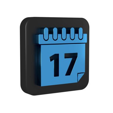 Şeffaf arkaplanda takvim simgesi olan Mavi Aziz Patrick Günü. Tarih 17 Mart. Siyah kare düğmesi..