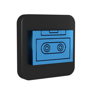 Mavi Retro ses kaset simgesi şeffaf arkaplanda izole edildi. Siyah kare düğmesi..