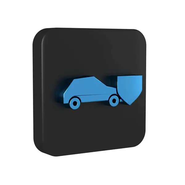 Blue Car with shield icon isolated on transparent background. Insurance concept. Security, safety, protection, protect concept. Black square button..