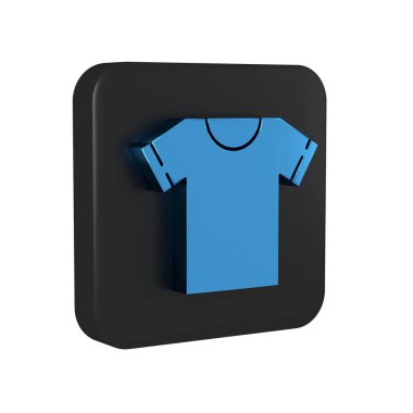 Mavi tişört simgesi şeffaf arkaplanda izole edildi. Siyah kare düğmesi..