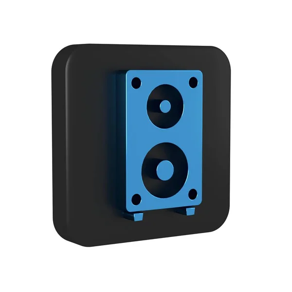 Blue Stereo speaker icon isolated on transparent background. Sound system speakers. Music icon. Musical column speaker bass equipment. Black square button..