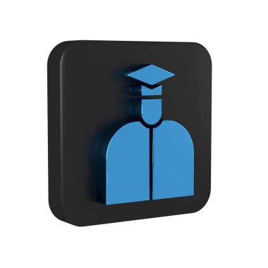 Mavi Öğrenci simgesi şeffaf arkaplanda izole edildi. Siyah kare düğmesi..