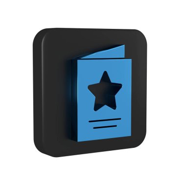 Şeffaf arkaplanda mavi tebrik kartı simgesi izole edildi. Kutlama için davetiye ya da tebrik kartı şablonu. Siyah kare düğmesi..