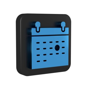 Mavi Takvim ölüm simgesi şeffaf arkaplanda izole edildi. Siyah kare düğmesi..