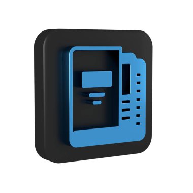 Mavi Ofis dosyaları ve belge simgeleri şeffaf arkaplanda izole edildi. Ofis dosyaları. Dosya arşivleme işareti. Siyah kare düğmesi. .