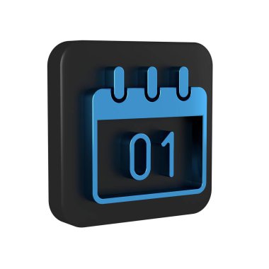 Mavi Takvim simgesi şeffaf arkaplanda izole edildi. Olay hatırlatma sembolü. Mutlu Noeller ve mutlu yıllar. Siyah kare düğmesi. .