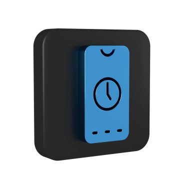 Mavi Alarm saat uygulaması akıllı telefon arayüzü simgesi şeffaf arkaplanda izole edildi. Siyah kare düğmesi. .