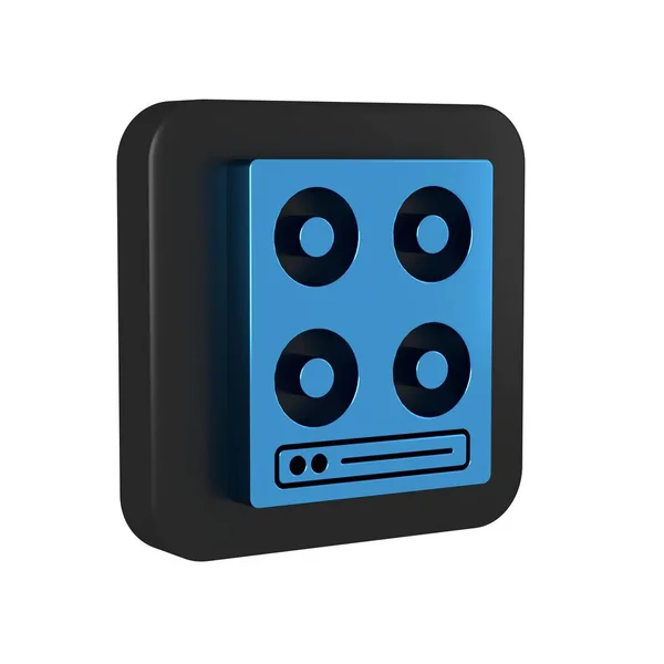 Blue Gas stove icon isolated on transparent background. Cooktop sign. Hob with four circle burners. Black square button..