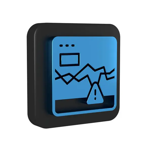 Blue Website with failure stocks market icon isolated on transparent background. Monitor with stock charts arrow on screen. Black square button. .