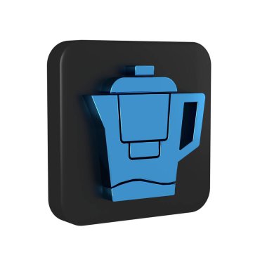 Şeffaf arkaplanda izole edilmiş bir filtre simgesi olan Mavi Su testisi. Siyah kare düğmesi. .