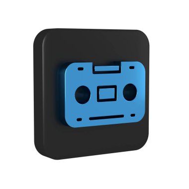 Mavi Retro ses kaset simgesi şeffaf arkaplanda izole edildi. Siyah kare düğmesi. .