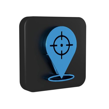 Mavi Hedef finansal amaç konsepti simgesi şeffaf arkaplanda izole edildi. Sembolik hedeflere ulaşım, başarı. Siyah kare düğmesi. .