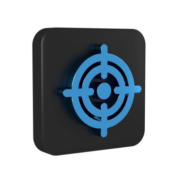 Mavi Hedef finansal amaç konsepti simgesi şeffaf arkaplanda izole edildi. Sembolik hedeflere ulaşım, başarı. Siyah kare düğmesi. .