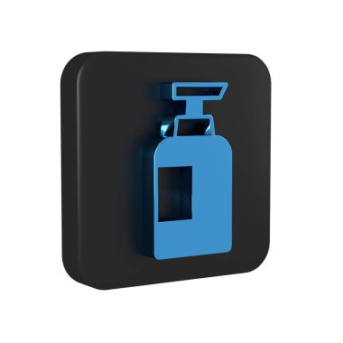 Şeffaf arkaplanda mavi şampuan ikonu var. Siyah kare düğmesi..