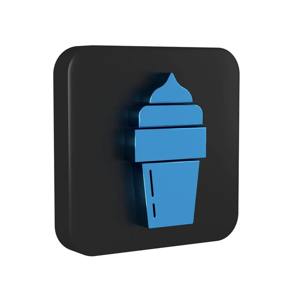 Blue Ice cream icon isolated on transparent background. Sweet symbol. Black square button. .