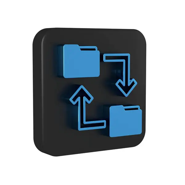 Blue Cloud storage text document folder icon isolated on transparent background. Black square button. .